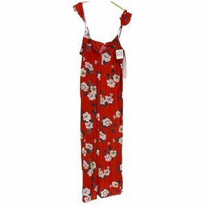 Promesa  Red floral button maxi dress ruffle straps
